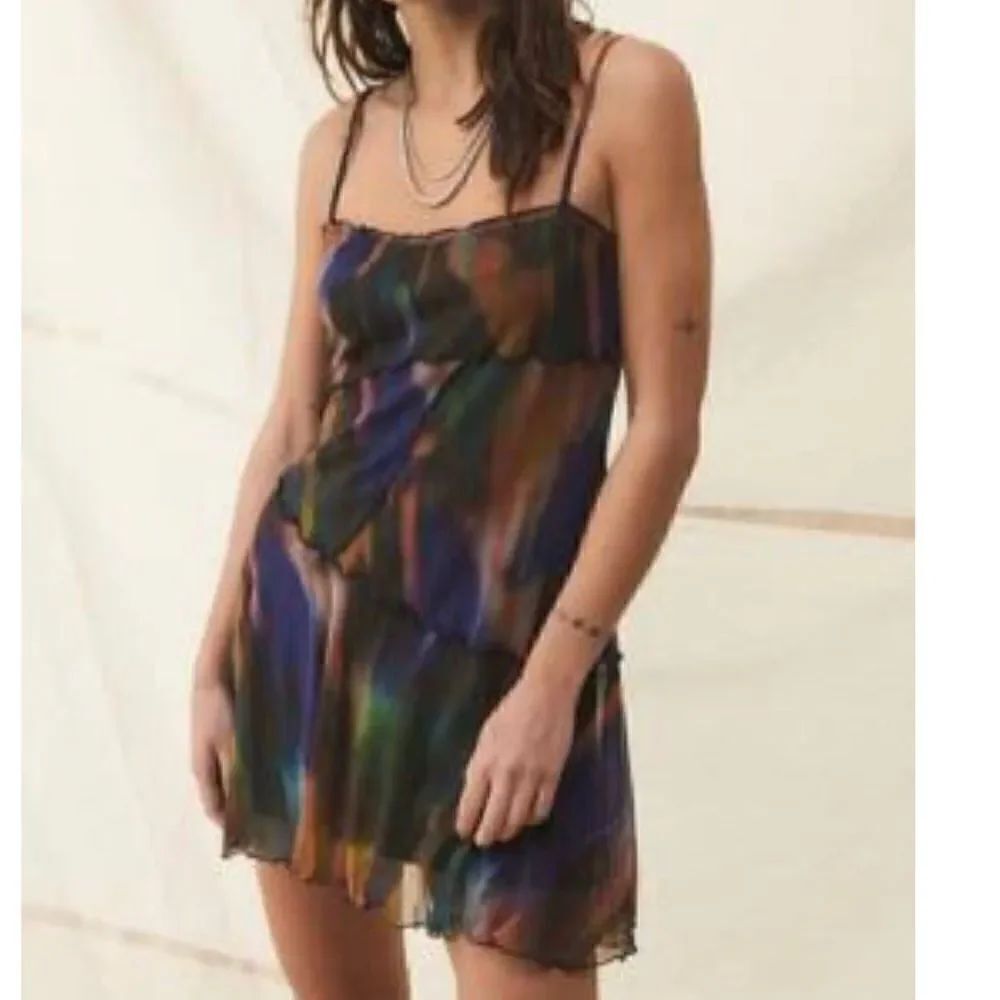 Urban Outfitters Moxi Multi Earth Tone Mini Slip Dress whimsigoth, fairy